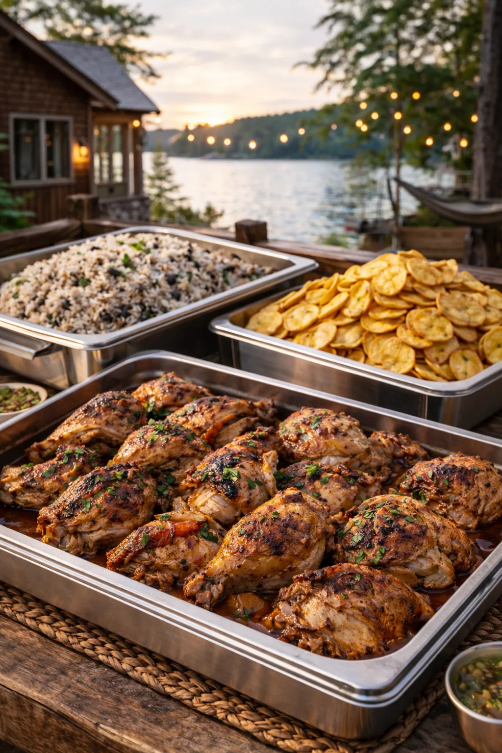 Roast chicken tray for Cuban catering